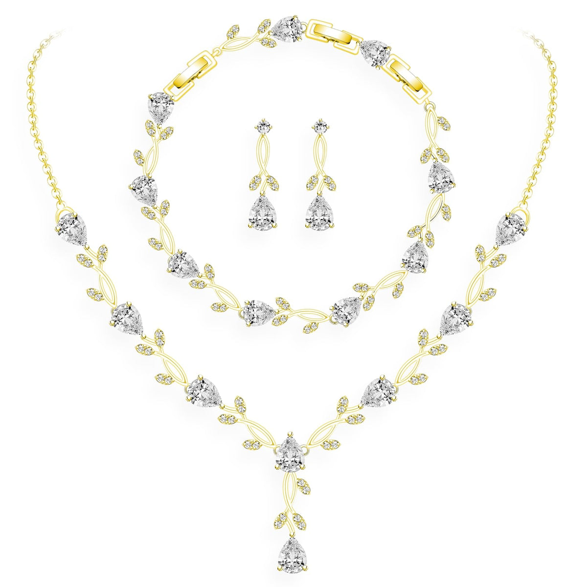 GZWHD Wedding Jewelry Sets for Bride Bridesmaid Women Cubic Zirconia Necklace Earrings Bracelet Set Gift for Mother Friend Wife Daughter Sister Party Prom Jewelry