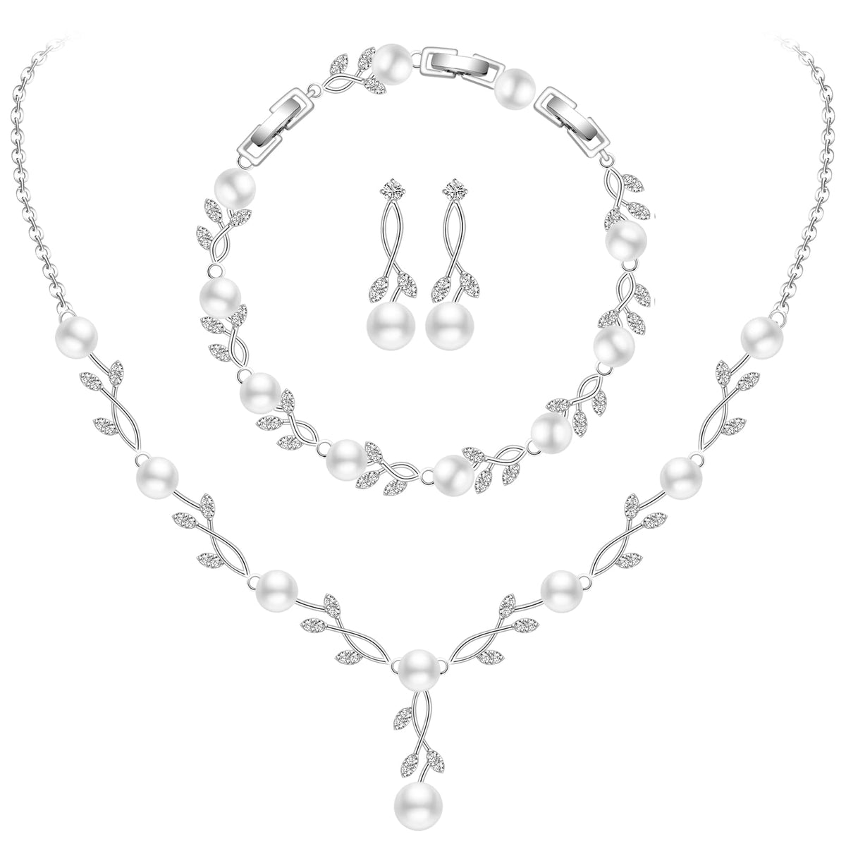 GZWHD Wedding Jewelry Sets for Bride Bridesmaid Women Cubic Zirconia Necklace Earrings Bracelet Set Gift for Mother Friend Wife Daughter Sister Party Prom Jewelry