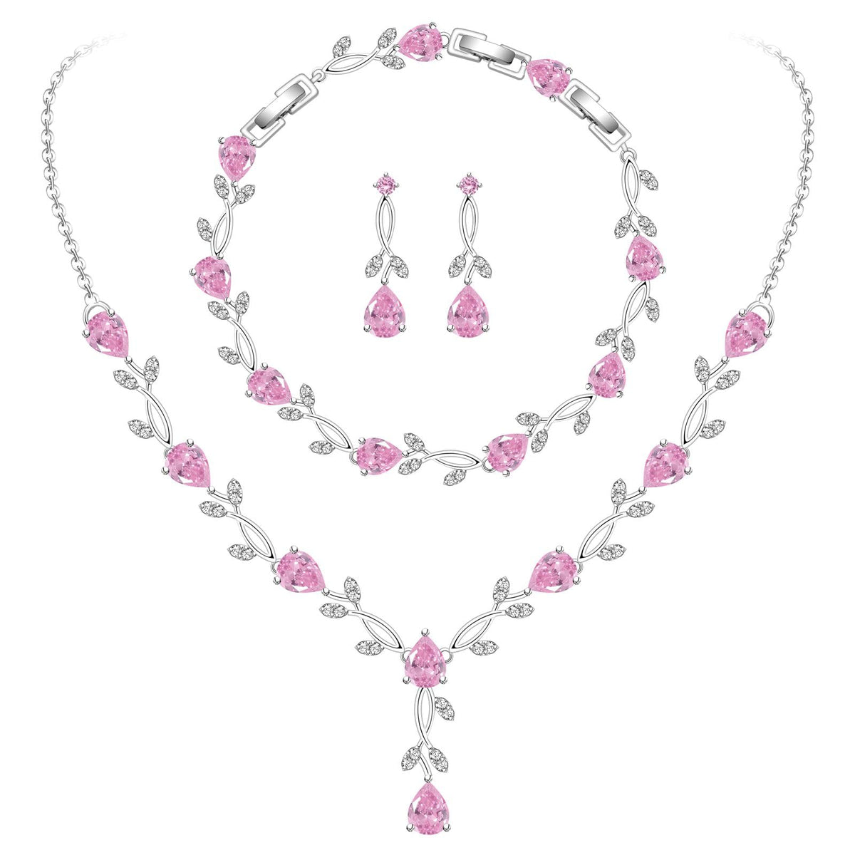 GZWHD Wedding Jewelry Sets for Bride Bridesmaid Women Cubic Zirconia Necklace Earrings Bracelet Set Gift for Mother Friend Wife Daughter Sister Party Prom Jewelry
