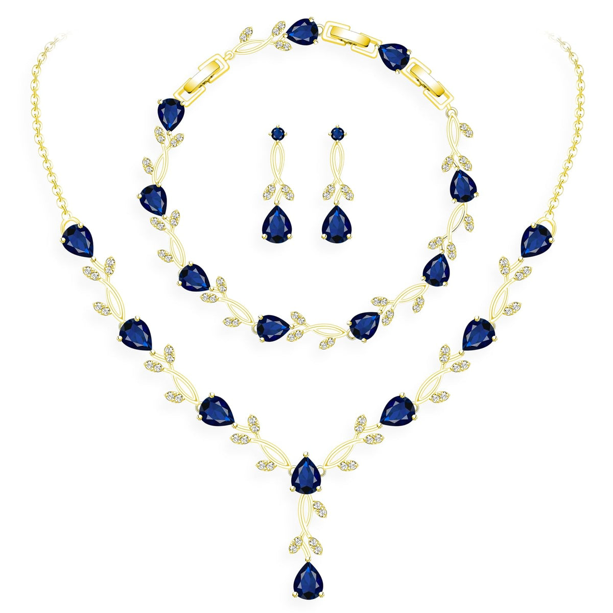 GZWHD Wedding Jewelry Sets for Bride Bridesmaid Women Cubic Zirconia Necklace Earrings Bracelet Set Gift for Mother Friend Wife Daughter Sister Party Prom Jewelry