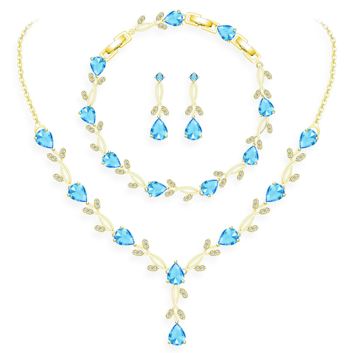 GZWHD Wedding Jewelry Sets for Bride Bridesmaid Women Cubic Zirconia Necklace Earrings Bracelet Set Gift for Mother Friend Wife Daughter Sister Party Prom Jewelry