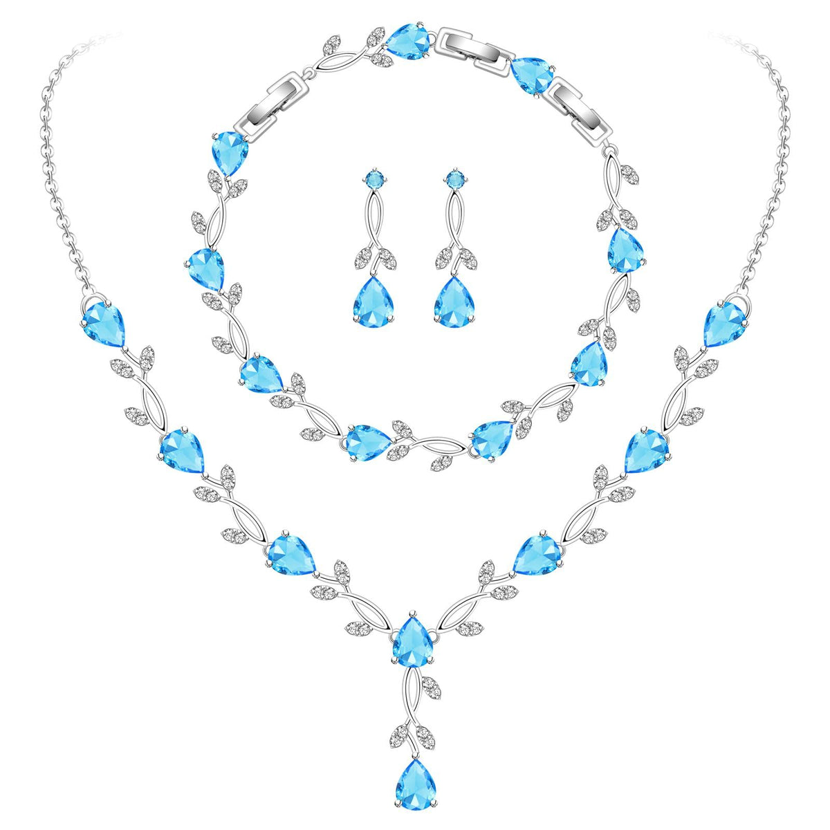 GZWHD Wedding Jewelry Sets for Bride Bridesmaid Women Cubic Zirconia Necklace Earrings Bracelet Set Gift for Mother Friend Wife Daughter Sister Party Prom Jewelry