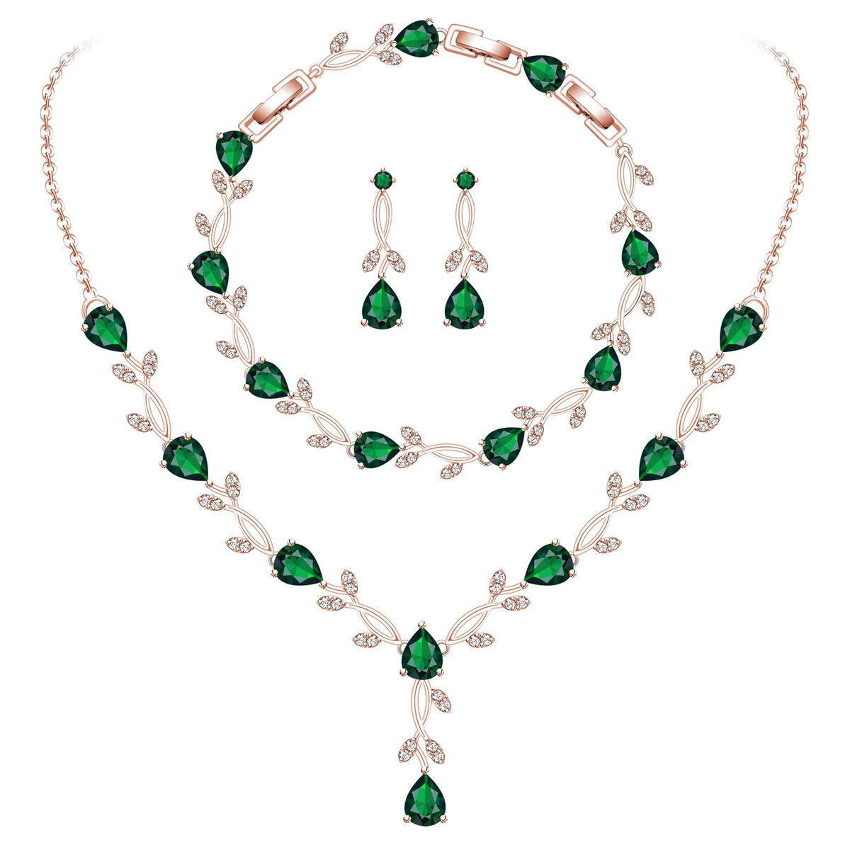 GZWHD Wedding Jewelry Sets for Bride Bridesmaid Women Cubic Zirconia Necklace Earrings Bracelet Set Gift for Mother Friend Wife Daughter Sister Party Prom Jewelry