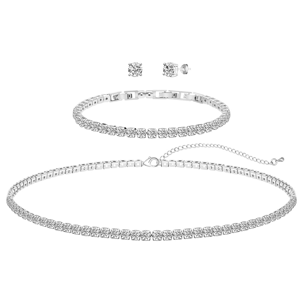 GZWHD Wedding Jewelry Sets for Bride Bridesmaid Women Cubic Zirconia Necklace Earrings Bracelet Set Gift for Mother Friend Wife Daughter Sister Party Prom Jewelry