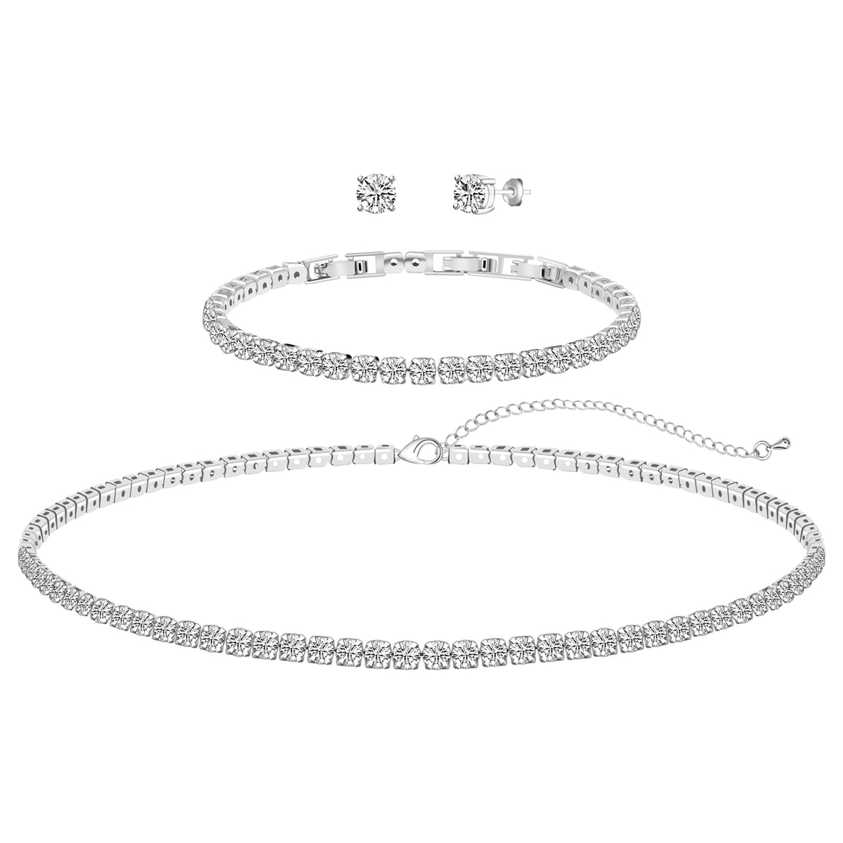 GZWHD Wedding Jewelry Sets for Bride Bridesmaid Women Cubic Zirconia Necklace Earrings Bracelet Set Gift for Mother Friend Wife Daughter Sister Party Prom Jewelry