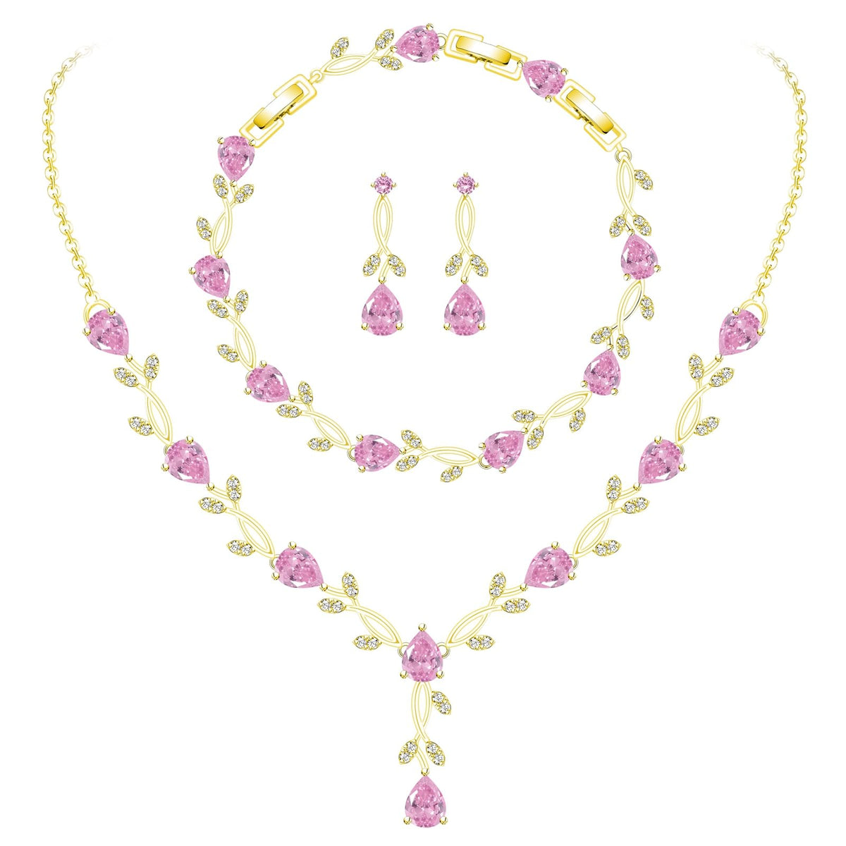 GZWHD Wedding Jewelry Sets for Bride Bridesmaid Women Cubic Zirconia Necklace Earrings Bracelet Set Gift for Mother Friend Wife Daughter Sister Party Prom Jewelry