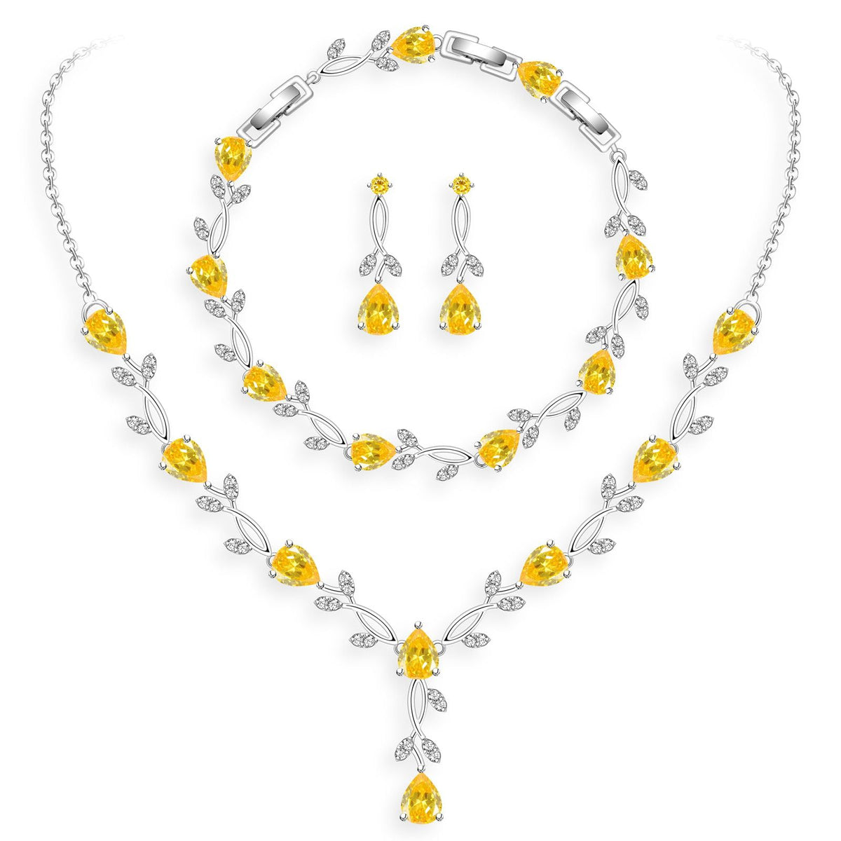 GZWHD Wedding Jewelry Sets for Bride Bridesmaid Women Cubic Zirconia Necklace Earrings Bracelet Set Gift for Mother Friend Wife Daughter Sister Party Prom Jewelry