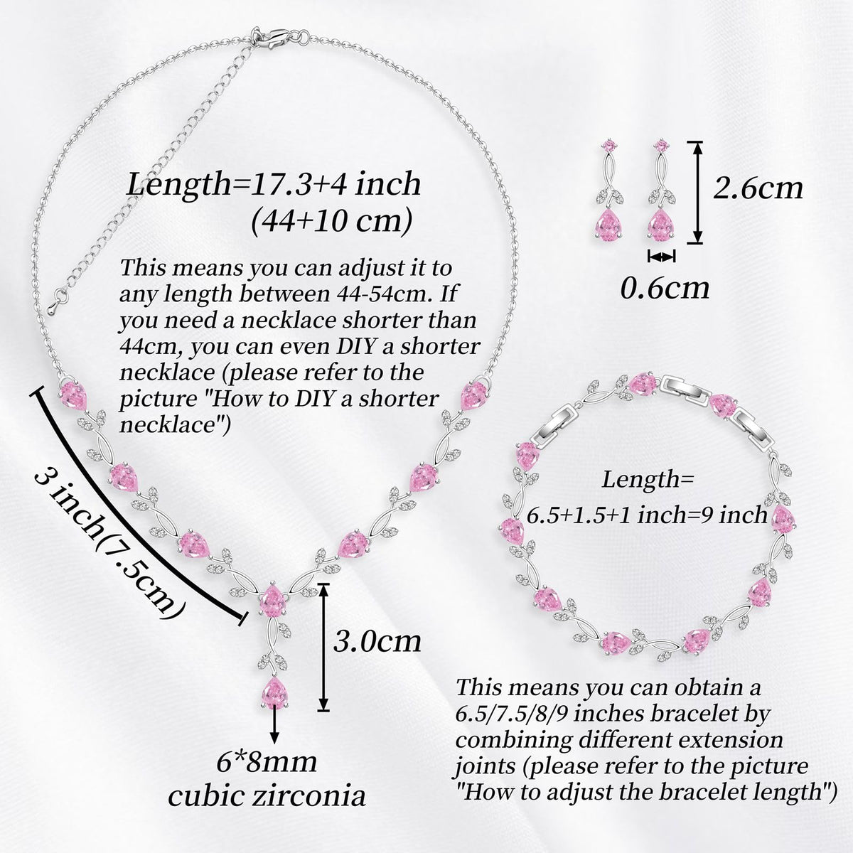 GZWHD Wedding Jewelry Sets for Bride Bridesmaid Women Cubic Zirconia Necklace Earrings Bracelet Set Gift for Mother Friend Wife Daughter Sister Party Prom Jewelry