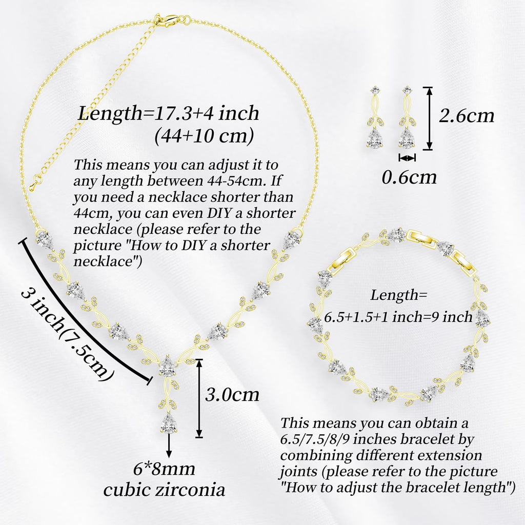 GZWHD Wedding Jewelry Sets for Bride Bridesmaid Women Cubic Zirconia Necklace Earrings Bracelet Set Gift for Mother Friend Wife Daughter Sister Party Prom Jewelry