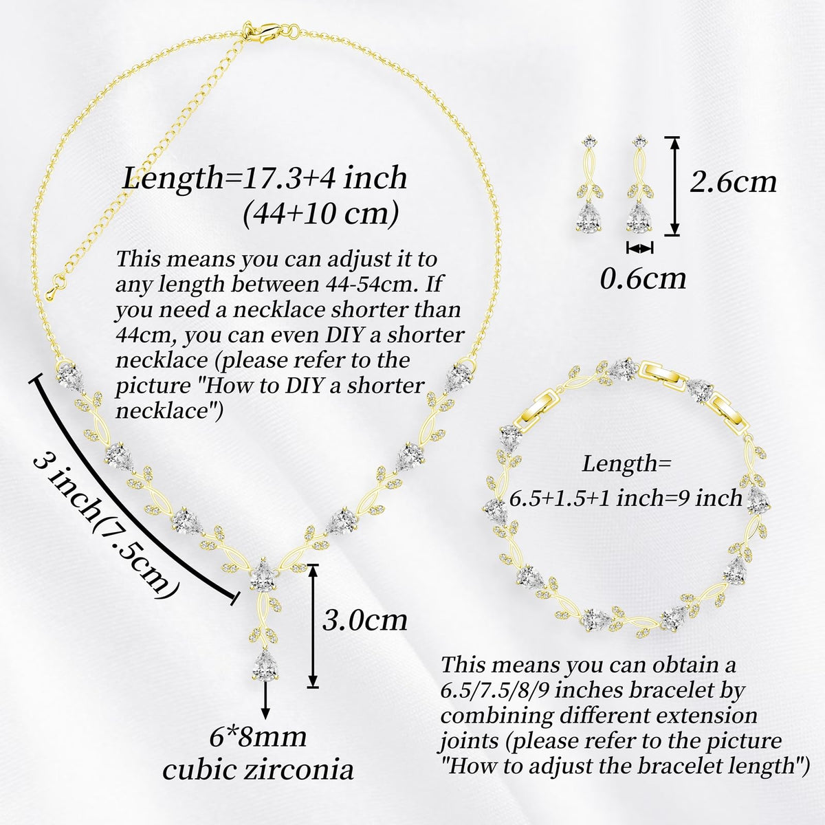 GZWHD Wedding Jewelry Sets for Bride Bridesmaid Women Cubic Zirconia Necklace Earrings Bracelet Set Gift for Mother Friend Wife Daughter Sister Party Prom Jewelry