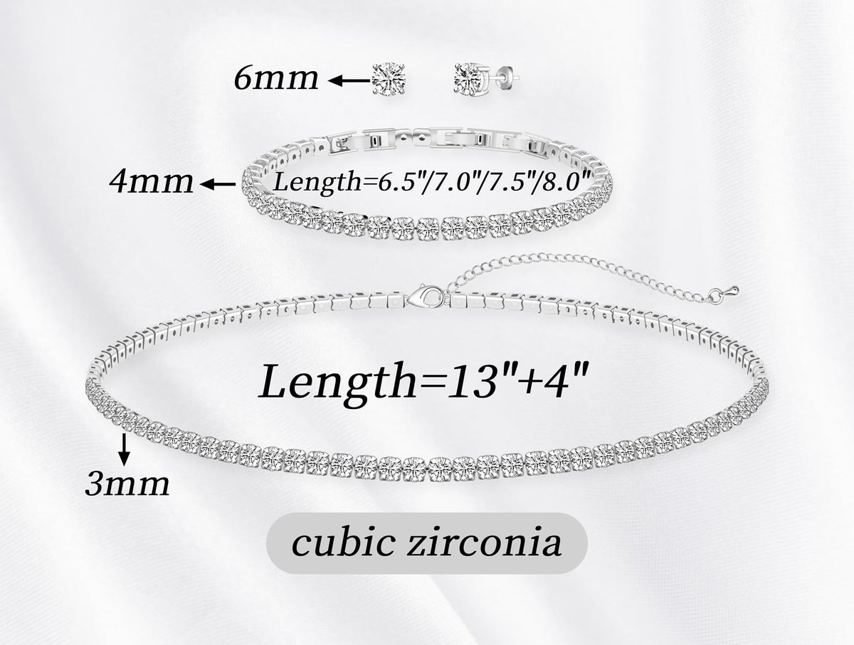 GZWHD Wedding Jewelry Sets for Bride Bridesmaid Women Cubic Zirconia Necklace Earrings Bracelet Set Gift for Mother Friend Wife Daughter Sister Party Prom Jewelry