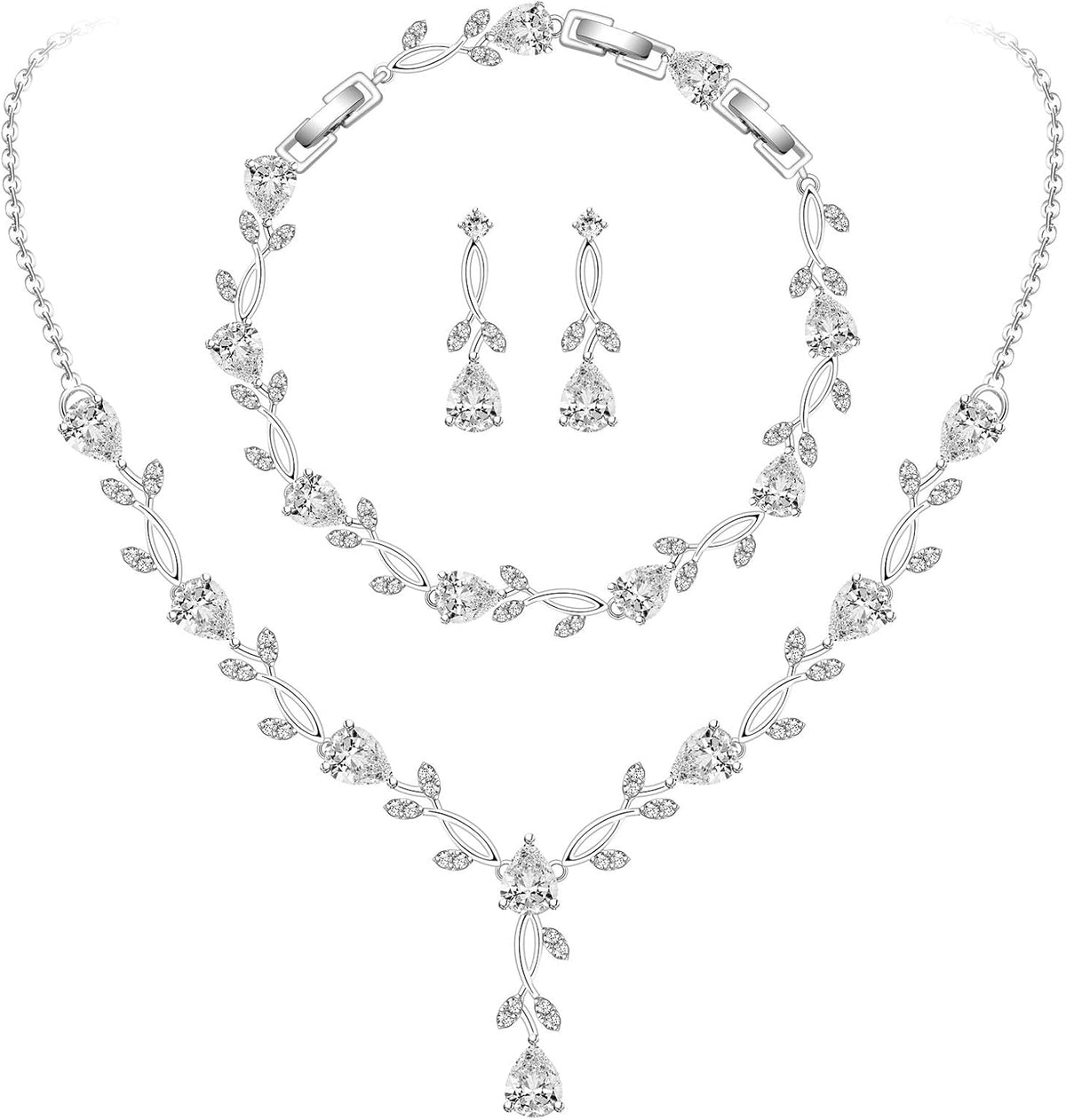 GZWHD Wedding Jewelry Sets for Bride Bridesmaid Women Cubic Zirconia Necklace Earrings Bracelet Set Gift for Mother Friend Wife Daughter Sister Party Prom Jewelry