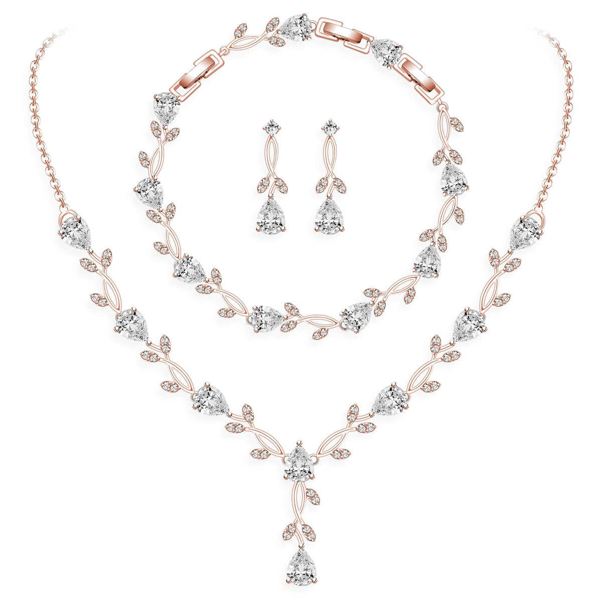 GZWHD Wedding Jewelry Sets for Bride Bridesmaid Women Cubic Zirconia Necklace Earrings Bracelet Set Gift for Mother Friend Wife Daughter Sister Party Prom Jewelry