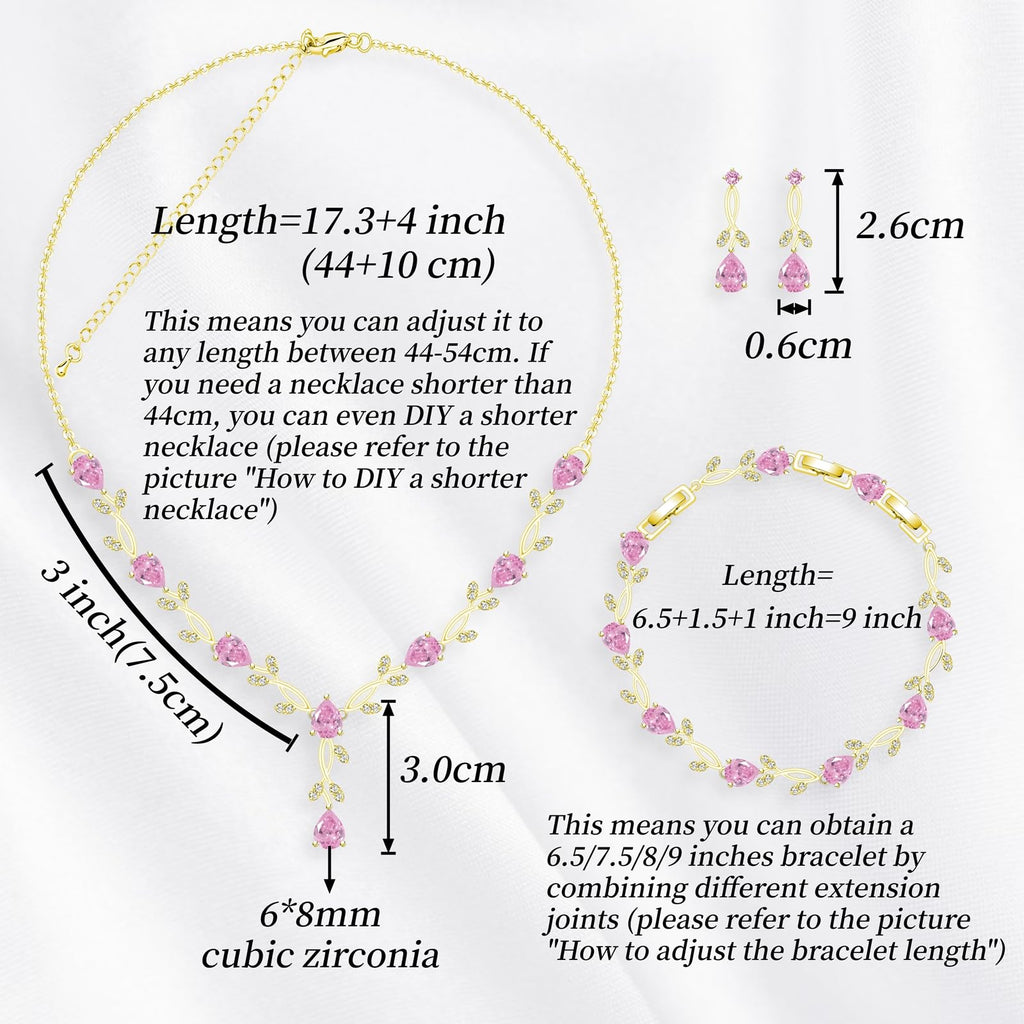 GZWHD Wedding Jewelry Sets for Bride Bridesmaid Women Cubic Zirconia Necklace Earrings Bracelet Set Gift for Mother Friend Wife Daughter Sister Party Prom Jewelry