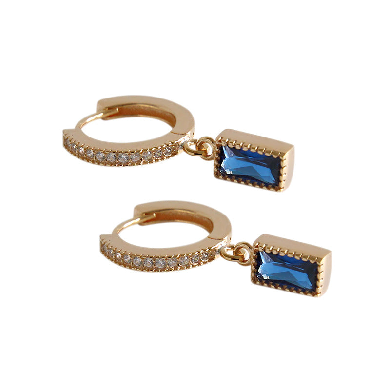 Something Blue CZ Rectangle 925 Silver Dangling Earrings