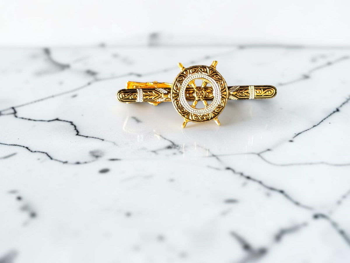 Vintage Damascene Style Ship's Wheel Tie Clip