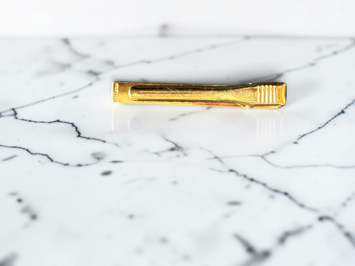 Vintage Brushed Gold-Tone Tie Bar with Star Accent