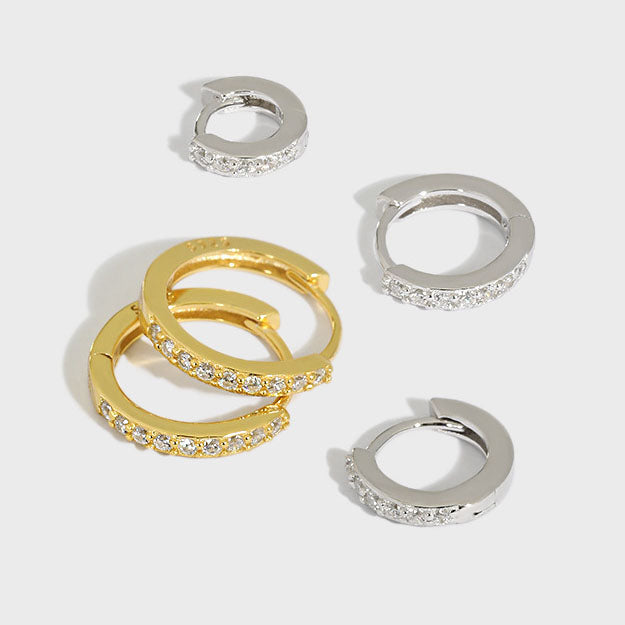 Mini hoops CZ Circle 925 Sterling Silver Huggie Hoop Earrings