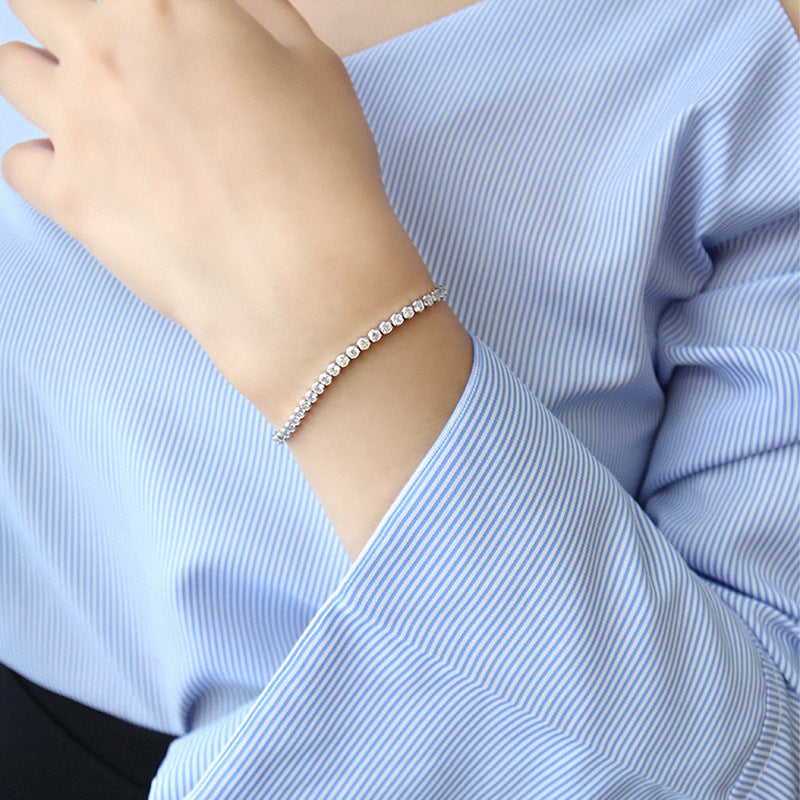 Sterling Silver Adjustable Bracelet with CZ Beads