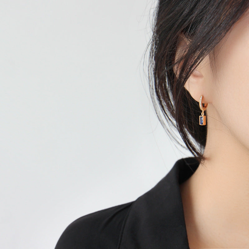 Something Blue CZ Rectangle 925 Silver Dangling Earrings