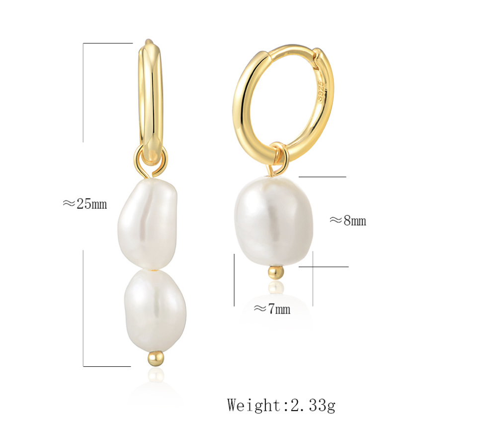Natural Freshwater Baroque Pearl Asymmetrical  925 Sterling Silver Hoop Earrings