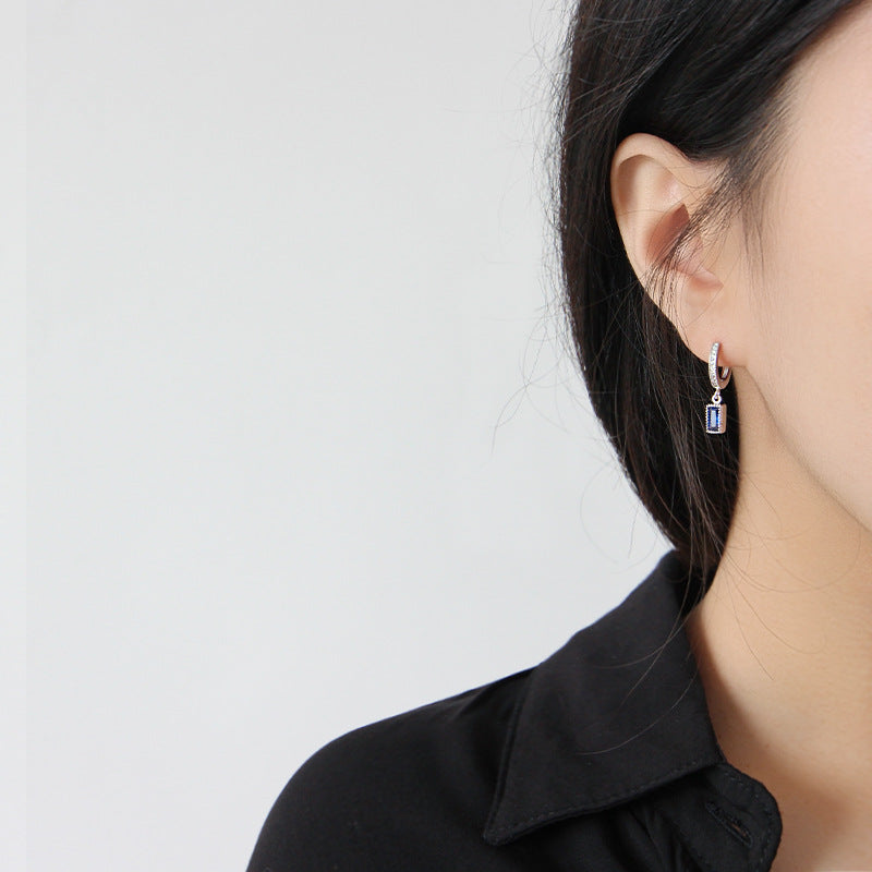 Something Blue CZ Rectangle 925 Silver Dangling Earrings