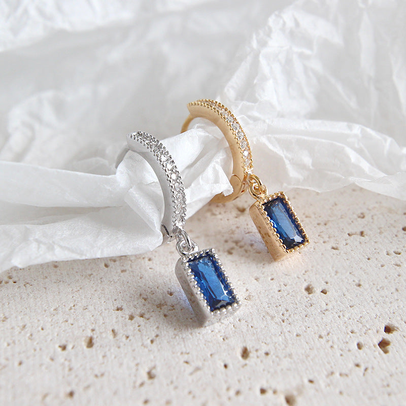 Something Blue CZ Rectangle 925 Silver Dangling Earrings