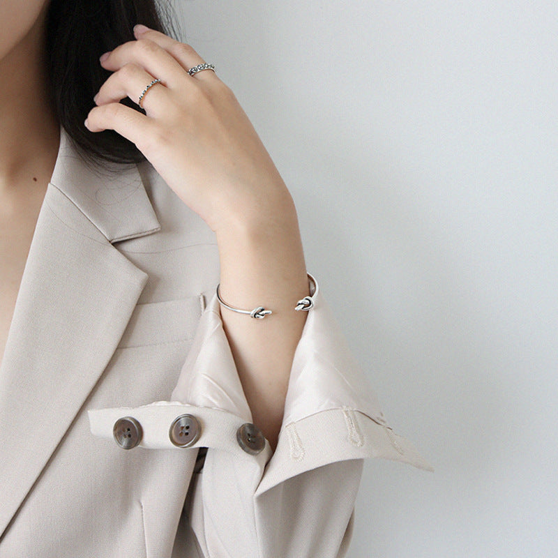 Two Knot 925 Sterling Silver Open Bangle