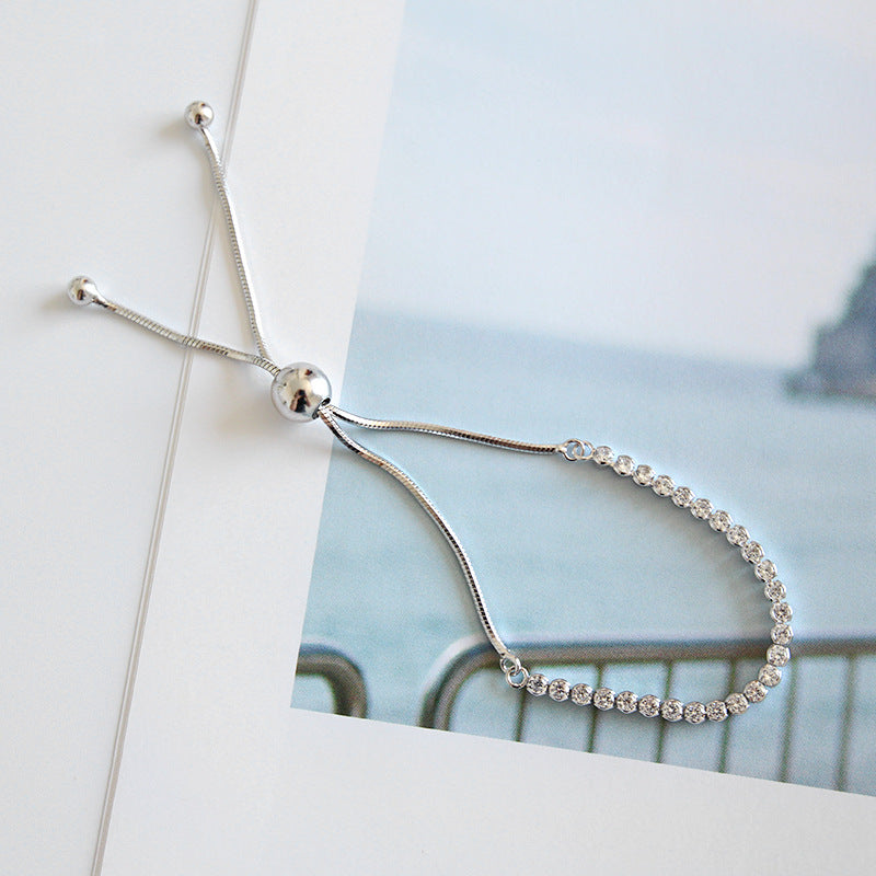 Sterling Silver Adjustable Bracelet with CZ Beads